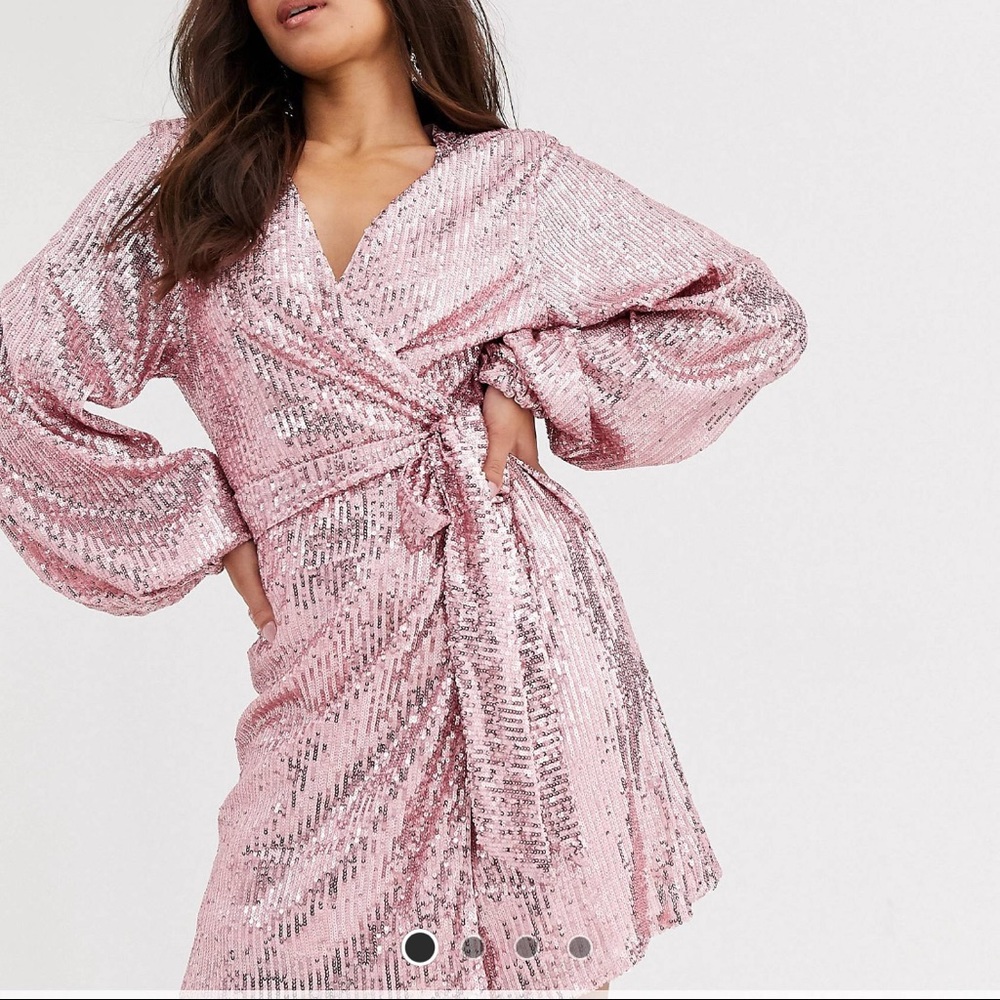 Club L London Petite sequin wrapfront skater dress